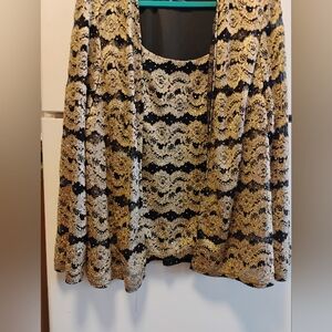 R&M Richards Black and Gold Lace Blouse